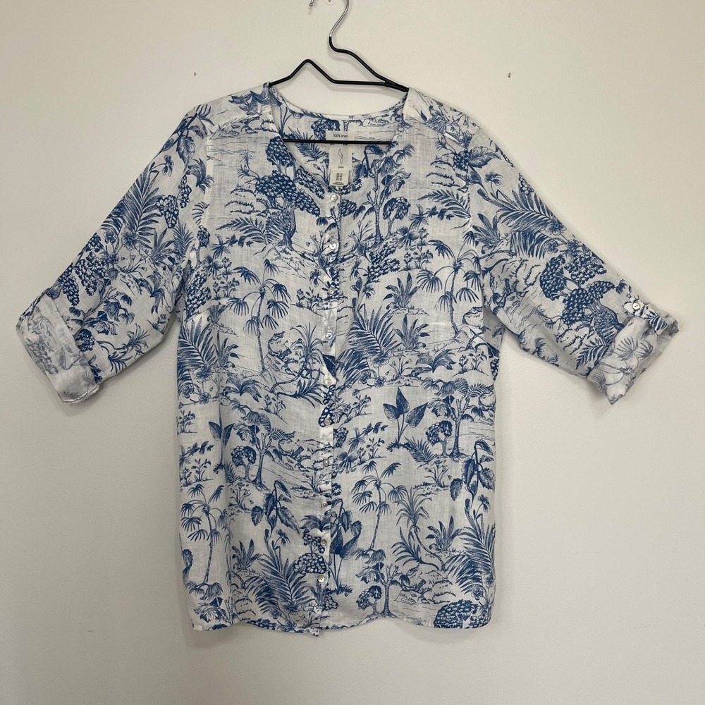 Joie Hawaiian Linen Shirt Women's XL Coastal Beach Resort Travel Lightweight